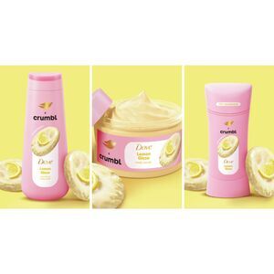 3 Pack Dove x Crumbl Lemon Glaze Body Scrub Body Wash Deodorant Stick Crumble
